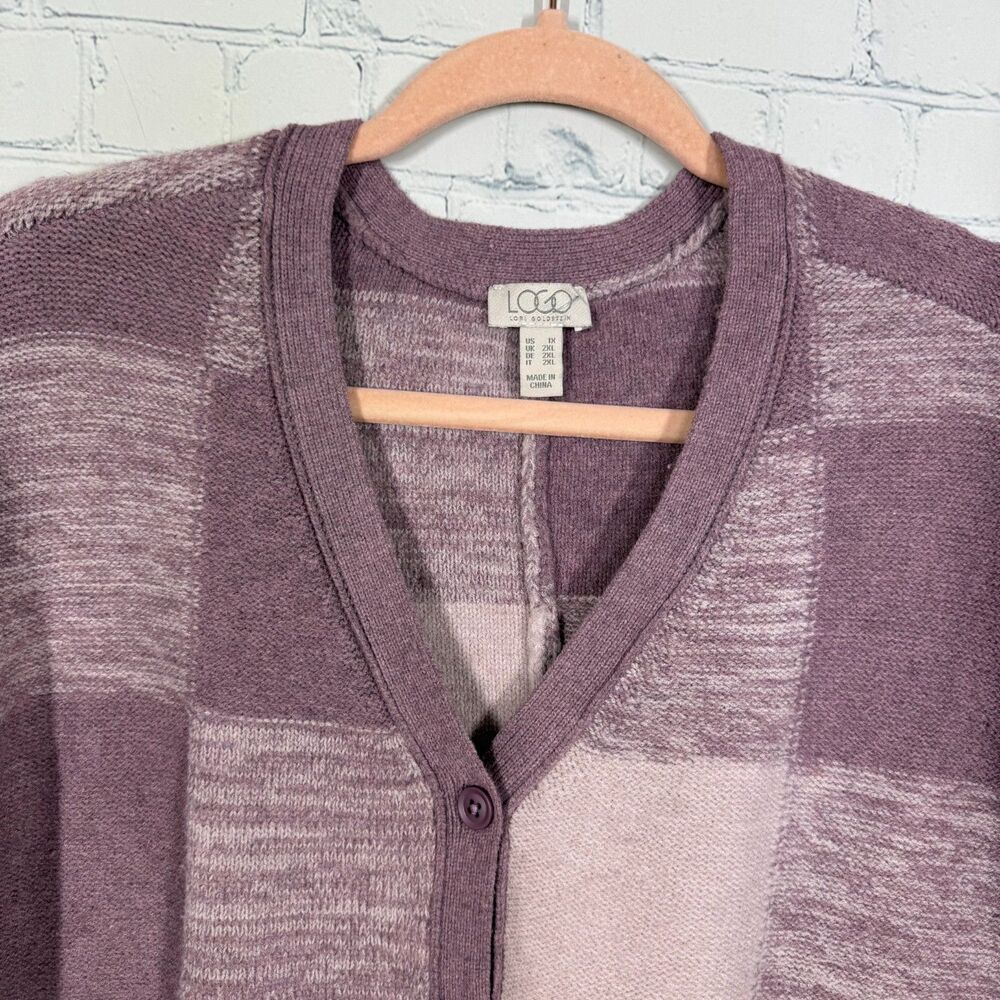 Logo by Lori Goldstein Cardigan Size 1X Lavander Patchwork Cozy Knit Sweater - Picture 3 of 9